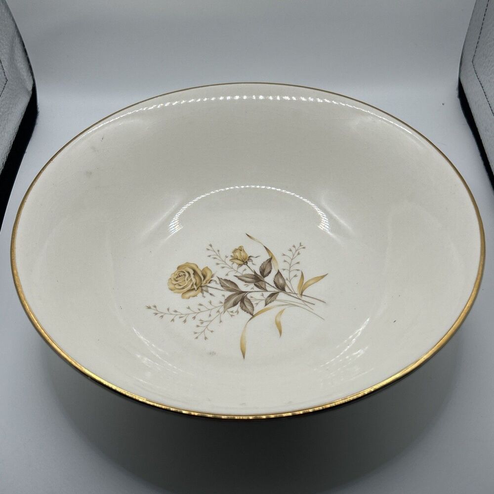 Vintage Sabin Fine China Warranted 22K Gold Yellow Rose Salad Serving Bowl USA